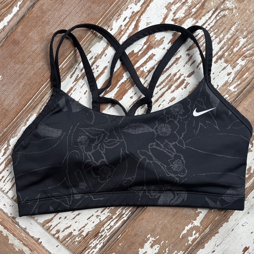 Nike Women's Black Sports Bra - Flower design - size Large